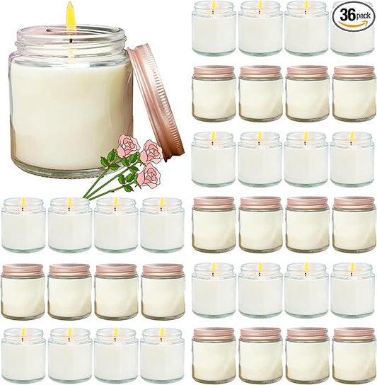 36 Pcs 4 Oz Mini White Soy Candles,Rose Scented Candles Set,Bulk Aromatherapy Candle,Great Stress Relieving Scented Candle for Girls as a Gift for Birthdays, Weddings and More!