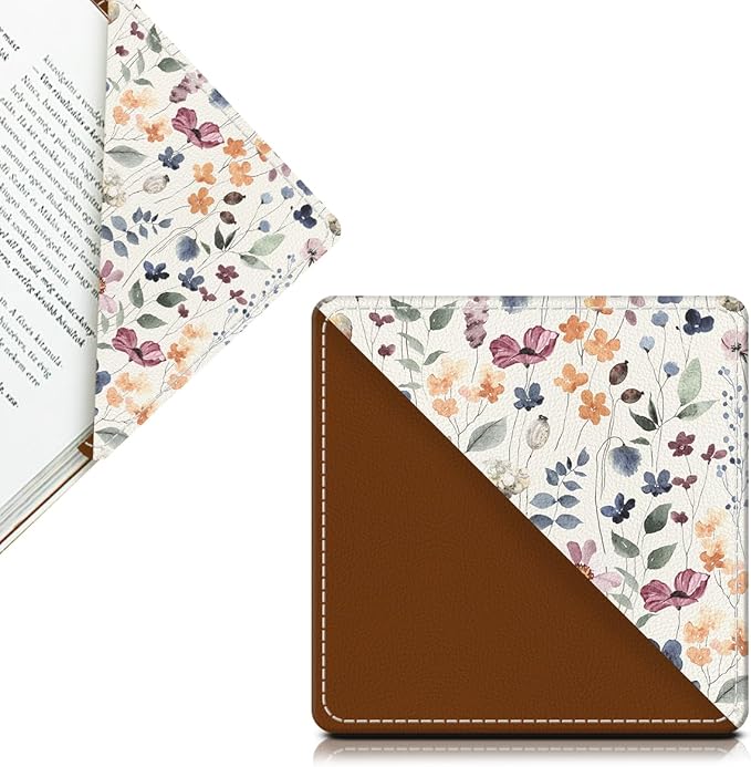 Cute Leather Bookmarks, Fun Triangle Making Corner Bookmark, Book Accessories for Reading Book Lovers, Unbreakable Page Markers for Women Men Watercolor Boho Flowers