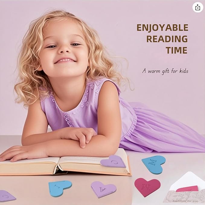 MOTEERLLU Personalized Leather Heart Bookmark with Initials, Handmade, Letter Cute Custom Corner Book Marks for Reading Women, Teachers, Students, Book Lovers, Book Accessories(Blue,Y)