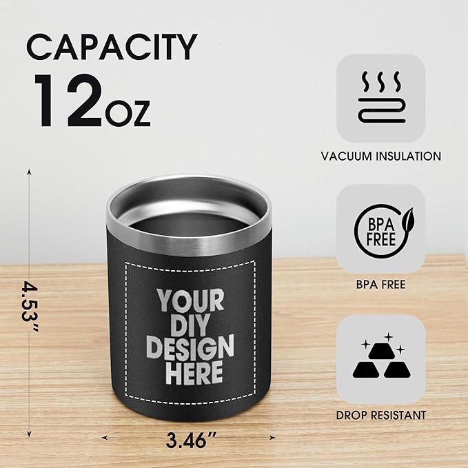 Personalized Custom Tumbler Print in USA 12oz Stainless Steel Travel Coffee Cup with Lid & Straw Double Wall Insulated Mug With Colorful Text Logo Photo