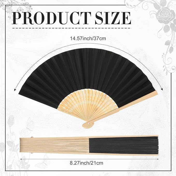 Yinkin 24 Pack Folding Fans Bamboo Handheld Folded Craft Hand Japanese Chinese Fans for Weddings Bridal Dancing Church DIY Decoration Women Gift Party Favors (Black)