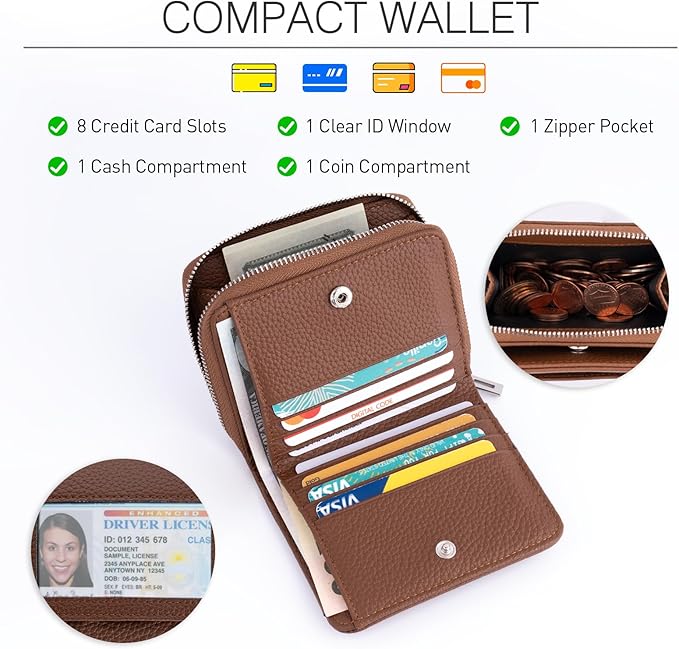 Genuine Small Wallet for Women, Slim RFID Blocking Credit Card Holder with ID Window, Compact Purses for Women with 30 Card Slots