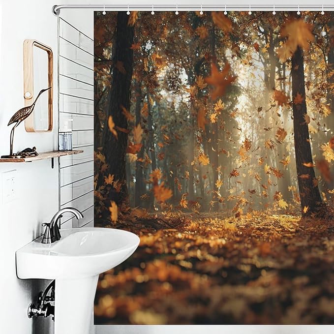 Fall Tree Shower Curtain Autumn Maple Tree Yellow Orange Leaves Brown Branch Waterproof Washable Fabric Bathroom Shower Curtains for Bathroom Decorations Home Indoor Decor 64x72Inch