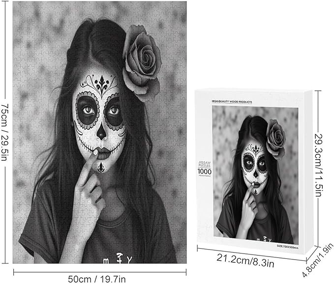 Adult Wooden Puzzle 1000 Pieces - Gorgeous Sugar Skull Lady Day of The Dead Theme Jigsaw Puzzles， Exquisite Art Design，for Puzzles Challengers and Enthusiasts，Puzzle Games for Children and Adults