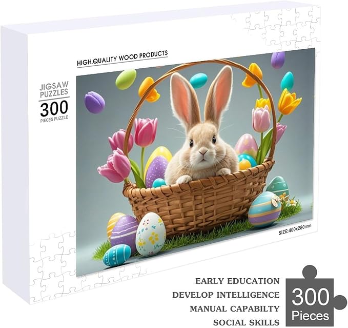 Wooden Puzzle - Easter Tulips Bunny Jigsaw Puzzles，Wooden Puzzles for Adults 300 Pieces Challenge Puzzles，Educational Games，Family Puzzles，Unique Gifts for Wall Art,Funnny Puzzles