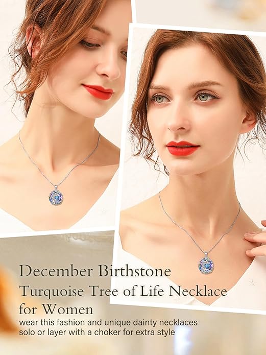 TOUPOP Tree of Life Birthstone Necklace 925 Sterling Silver Pendant Austrian Crystal Jewelry Anniversary Valentine's Day Birthday Gifts for Women Mom Her Wife
