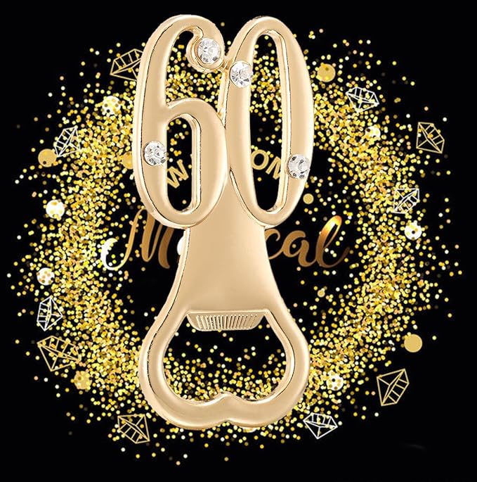 24 Pack 60th Bottle Openers Golden 60th Birthday Favors for Guests 60th Birthday Bottle Opener Party Favors 60th Wedding Anniversary Party Souvenirs Decorations (Black Gold 60)