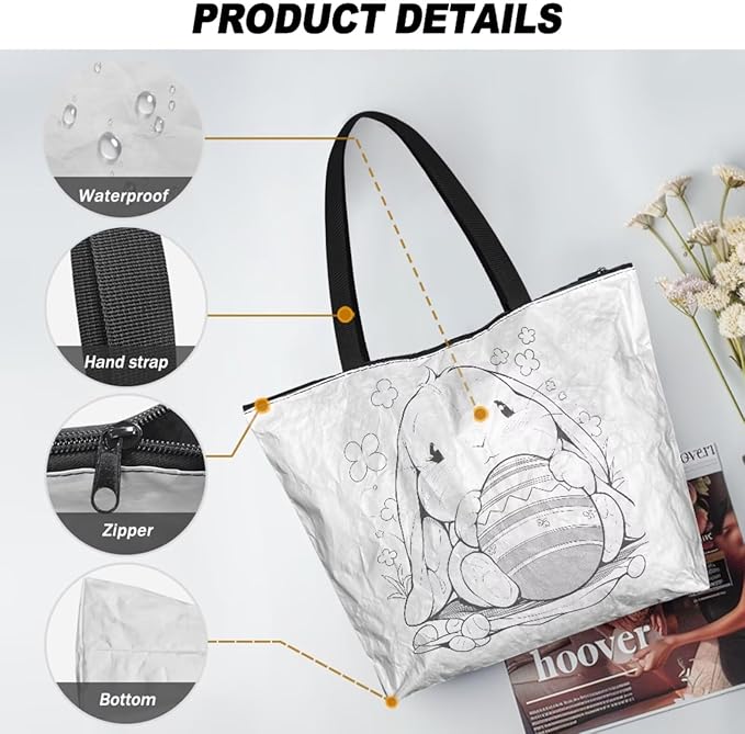 Cartoon Animal Printed DIY Coloring Tote Bag Waterproof Paper Handbags for Women Large Travel Shoulder Bags Purses