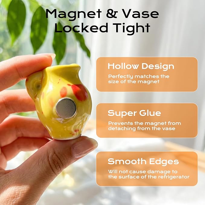 9Pack Mini Vase Magnets for Refrigerator,Cute Decorative Bud Plant Fridge Magnets for Kitchen, Office, Locker,Fridge Decorative,Locker(Without Flowers)