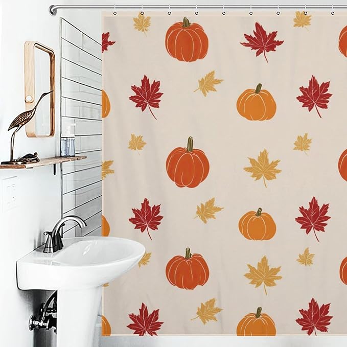 Fall Thanksgiving Pumpkin Shower Curtain Waterproof Washable Fabric Bathroom Shower Curtains for Bathroom Decorations Home Indoor Decor 72x72Inch