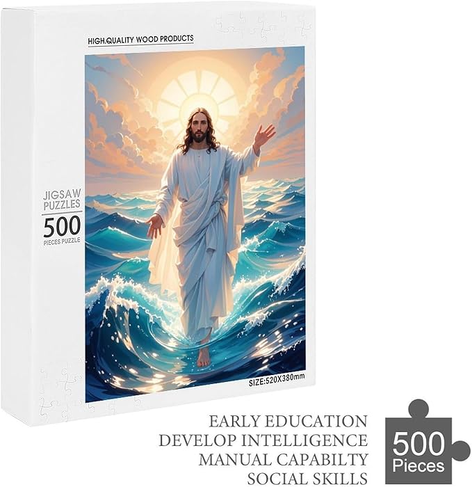 Jigsaw Puzzles for Adults 500 Piece - Jesus Walk On Sea Wooden Puzzle，Unique Gifts for Wall Art ，Family Puzzles，Educational Games，Challenge Puzzles Puzzle Games