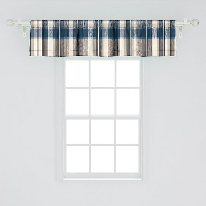 Ambesonne Plaid Window Valance Pack of 2, Classic Timbermen Pattern with Integrating Geometric Bold Lines Art Tartan, Rod Pocket Curtain Valances Kitchen Bedroom, 54" X 12",Slate Blue Orange Green
