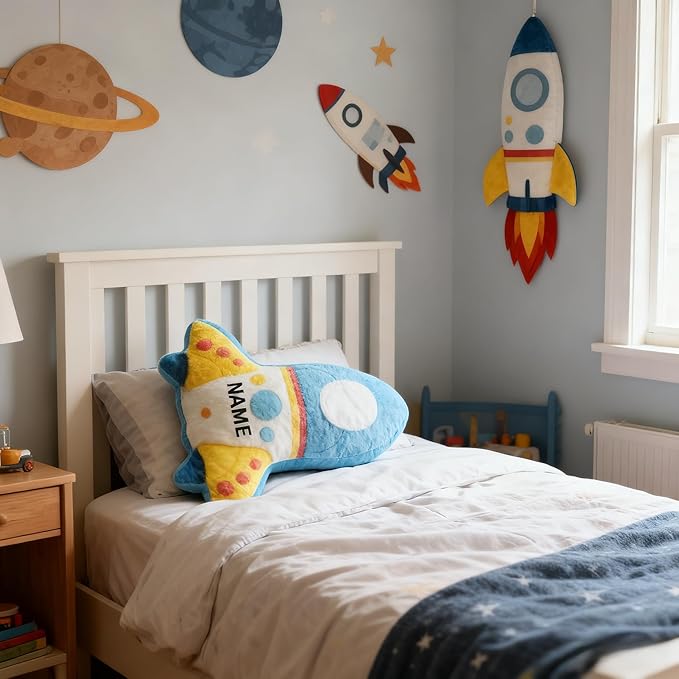 Custom Name Rocket Shaped Pillow Personalized Space Rocket Decorative Pillow with Kids Name Perfect Birthday Pillow for Boys Girls