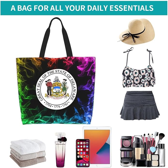 Seal of Delaware Large Reusable Eco-friendly Shopping Bags Portable Storage Handbag