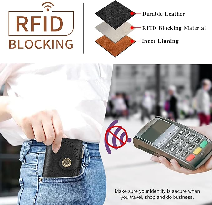 SENDEFN Small Wallets for Women Bifold RFID Blocking Leather Card Holder Compact Wallet with Zipper Coin Pocket