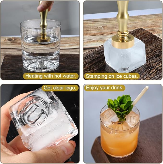 Ice Cube Stamp for Cocktails Ice Stamp Brass Head with Handle, Ice Branding Stamp for Ice Cubes Cocktail Whiskey Drinks Party Wedding Making DIY Crafting (Letter U)