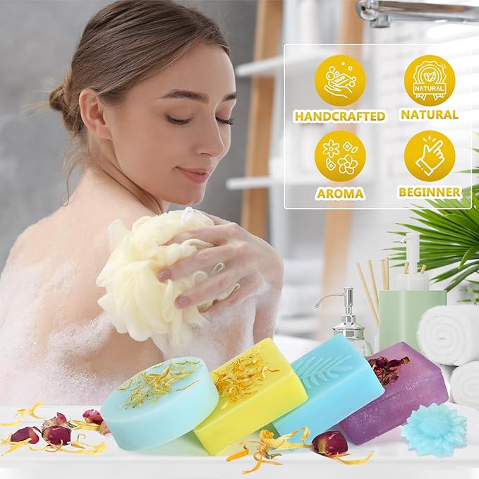 Jcoos DIY Soap Making Kit, Soap Making Kit for Adults Kids, Make Your Own Soap Making Supplies, Shea Butter Glycerin Base, Mold, Dried Flowers, Dye, DIY Scents Crafts, Christmas Gifts