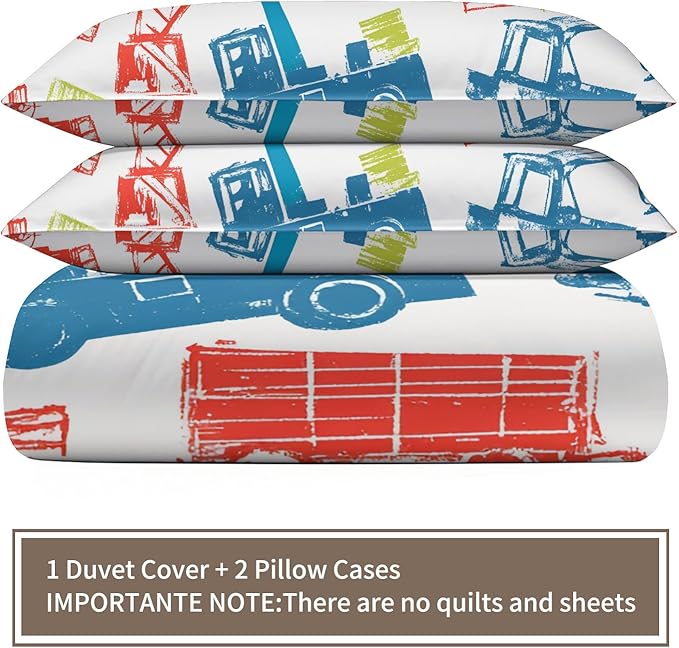 Crane Truck Duvet Cover Queen Size Graffiti Construction Vehicles Bedding Set Machinery Truck Cars Comforter Set Kids Engineering-Themed Quilt Cover Soft Microfiber for Bedroom
