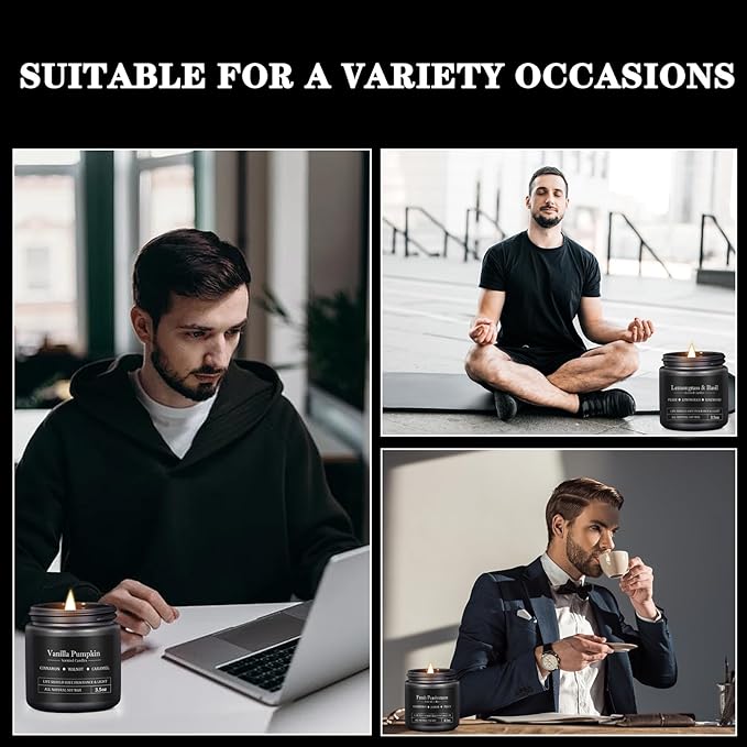 10 Pack Scented Candles for Men, Masculine Candle Gift Set with Woody & Fresh Scents, Soy Wax Aromatherapy Candles for Home, Gifts for Him, Boyfriend, Christmas