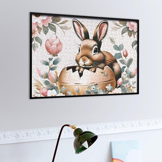 Wooden Puzzle - Easter Bunny Eggs Cute Rabbit Jigsaw Puzzles，Wooden Puzzles for Adults 500 Pieces Challenge Puzzles，Educational Games，Family Puzzles，Unique Gifts for Wall Art