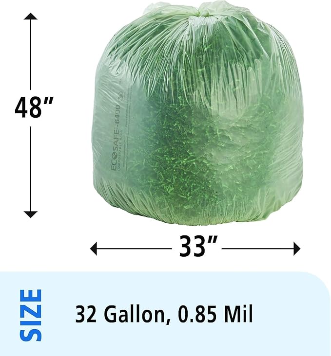 Stout by Envision Ecosafe-6400 Bags, 32 Gal, 0.85 Mil, 33" X 48", Green, 50/box