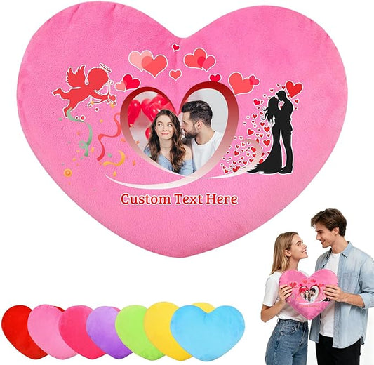 Custom Heart Pillow with Photo Name, Personalized Heart Pillows Decorative Throw Pillows as Valentine Pillow Personalized Gifts for Women Men Kids Family on Valentines Day Anniversary