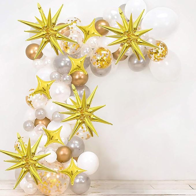 12PCS Gold Star Balloons, Gold Explosion Star Balloons Aluminum Foil Balloon Spike Balloon for Birthday Bachelorette New Year Graduation Party Decorations