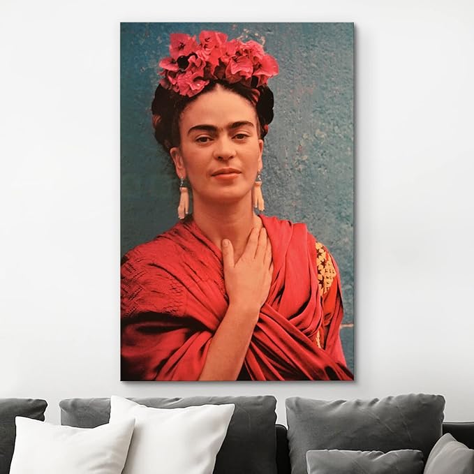 wall26 Canvas Print Wall Art Mexican Master Artist Frida Kahlo in Flower Headpiece Historic Classic Photography Realism Traditional Portrait Vintage Retro for Living Room, Bedroom, Office - 24"x36"