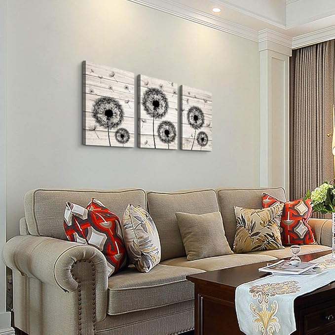 Wall Decor For Living Room Canvas Wall Art For Bedroom Fashion Wall Decorations For Kitchen Abstract Paintings Office Canvas Art Black Dandelion Flowers Hang Pictures Artwork Home Decoration 3 Pieces