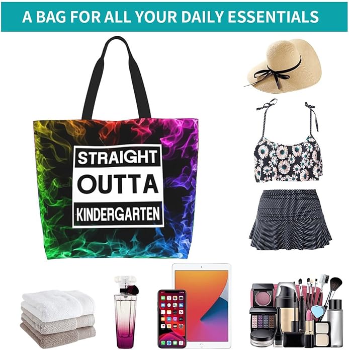 Straight Outta Kindergarten Large Reusable Eco-friendly Shopping Bags Portable Storage Handbag