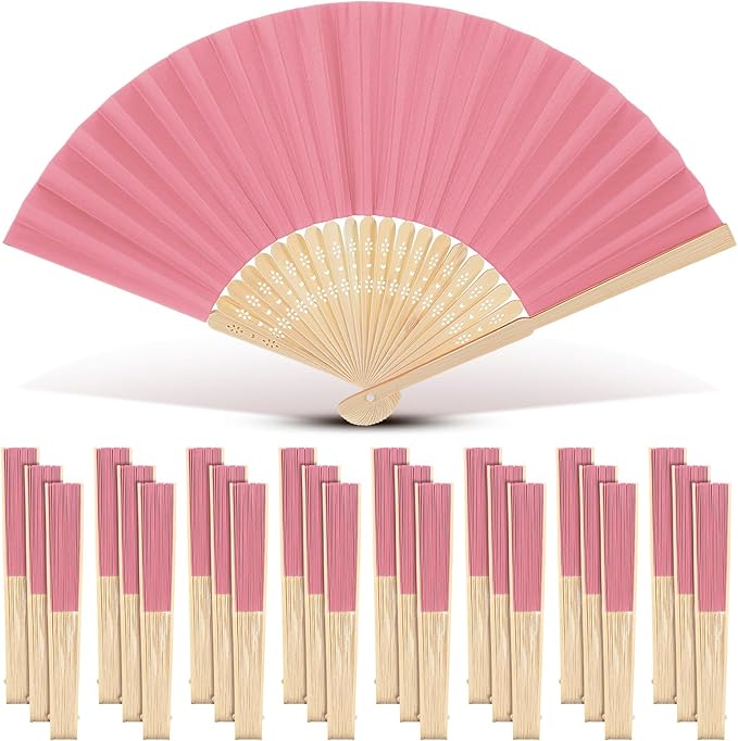 Yinkin 24 Pack Folding Fans Bamboo Handheld Folded Craft Hand Japanese Chinese Fans for Weddings Bridal Dancing Church DIY Decoration Women Gift Party Favors (Pink)