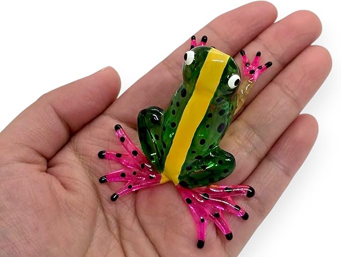 WitnyStore 2⅛" Green Yellow Black Dot Frog Artistic Blown Glass Figurine Premium Hand-Blown Statue Tabletop Decoration Unique Collectible for Adult Collectors Handcrafted Elegant Home Room Decor