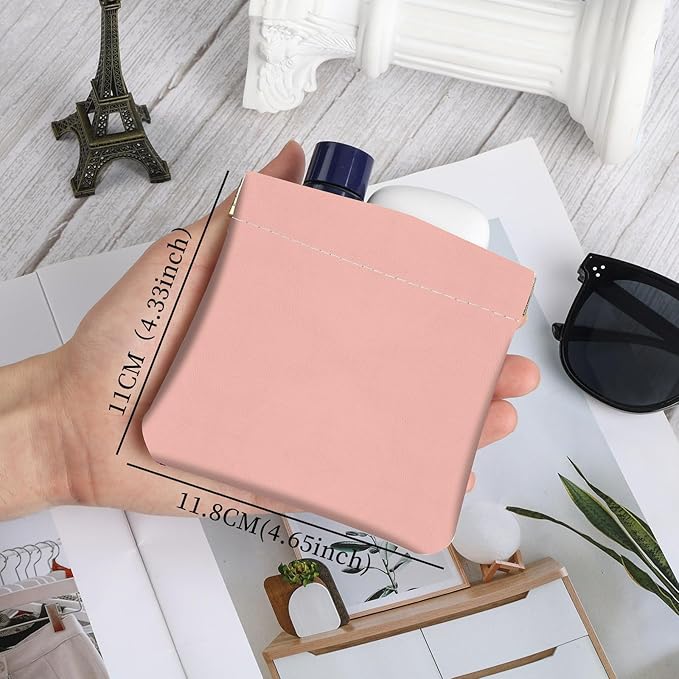2Pcs PU Leather Small Squeeze Coin Purse Pouch Mini coin Bag Unique And Cute Wallet Cosmetic Bags Change Bag For Women Girls Men （Pink