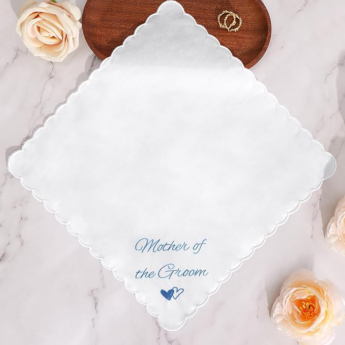 Wedding Handkerchief Something Blue for Bride, Mother Father of the Brides Groom Gifts, Embroidered Happy Tears Cotton Hanky