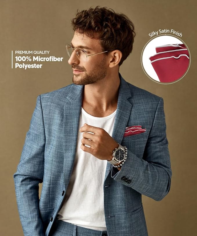 Premium Pre-Folded Four-Point Suit Pocket Square for Men with Sewn Pocket Fold