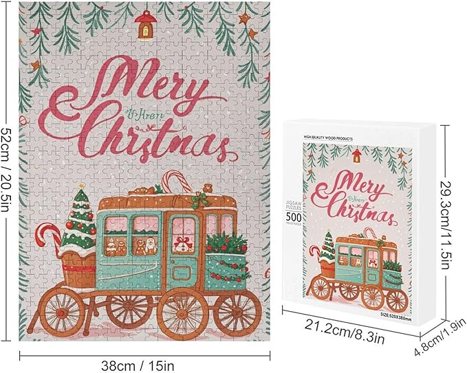 Wooden Puzzle - Christmas Gingerbread Express Train Jigsaw Puzzles，Wooden Puzzles for Adults 500 Pieces Unique Gifts for Wall Art，Challenge Puzzles，Educational Games，Family Puzzles