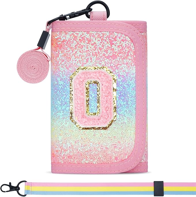 Christmas Gifts for Girls 3 4 5 6 7 8 9 10 11 12 Years Old Kids Wallet Cute Initial Coin Purse Toddler Wallet with Magic Sticker (Shiny Rainbow, O)