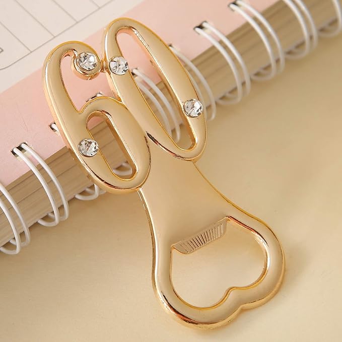 24 pcs Golden 60 Bottle Openers for Guests 60th Birthday Party Favors Rhinestones Decorations for Birthday souvenirs Keepsake for Guests(Gold, 60 style)