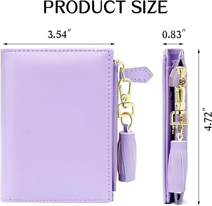 GEEAD Small Wallets for Women Bifold Slim Coin Purse Zipper ID Card Holder PU Leather Purple