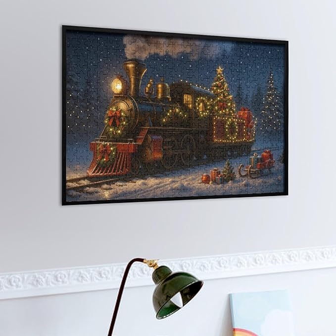 Christmas Train and Tree 500-Piece Wooden Jigsaw Puzzle, Festive Holiday Scene, Cozy Indoor Fun, Family Game Night, Relaxing Stress-Relief Gift
