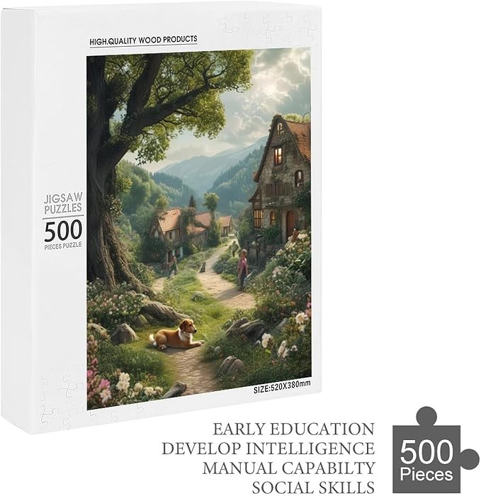 Puzzles for Adults 500 Pieces Wooden Jigsaw Puzzle - Rural Cottage Theme Puzzle，Party Games，Family Toys，Educational Puzzles，Stress Relief Wooden Puzzle，Gifts for Family，Colleagues and Friends