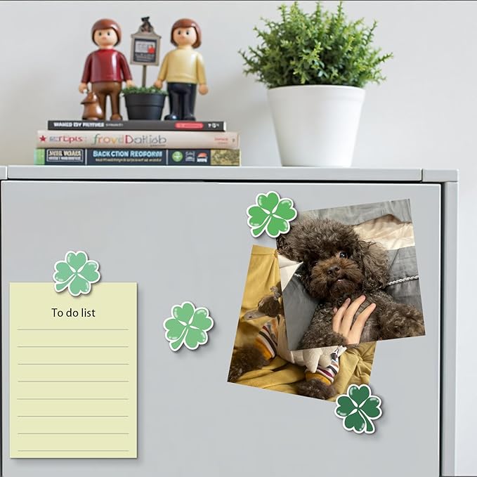 16 Pcs Lucky Clover Fridge Magnets, Refrigerator Magnets Strong Magnetic Cute Small Decorative Designs for Office, Kitchen, Home, Locker, School, Cabinet, Whiteboard & Gift, Plant Magnets