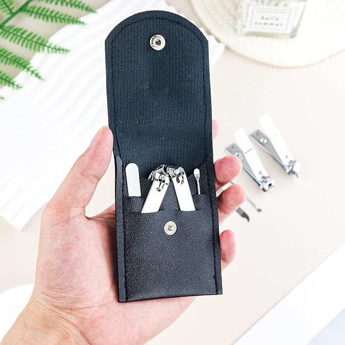 10 Sets Finger Nail Clipper Set Bulk,4 in 1 Black Adult Stainless Steel Travel Manicure Kit with Case Individually Wrapped Nail Clippers Bulk for Homeless,Hotel,Charity