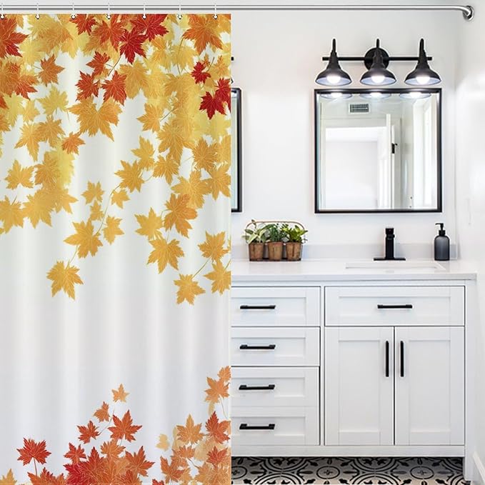 Fall Maple Shower Curtain Leaves Autumn Natural Scenery Havest Famhouse Waterproof Washable Fabric Bathroom Shower Curtains for Bathroom Decorations Home Indoor Decor 64x72Inch