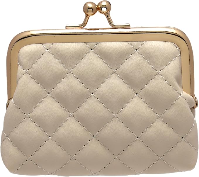 Coin Purse Vintage Bag Lock Wallet Buckle Kiss Lock change purse change holder wallet coin Leather coin wallet(D white)