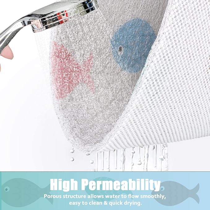 Shower Mat Non-Slip, 24x 24 Inch Square, Soft Comfort Bath Mats with Drainage Holes, PVC Loofah Massage Bathmat for Shower,Bathroom, Wet Areas, Quick Drying
