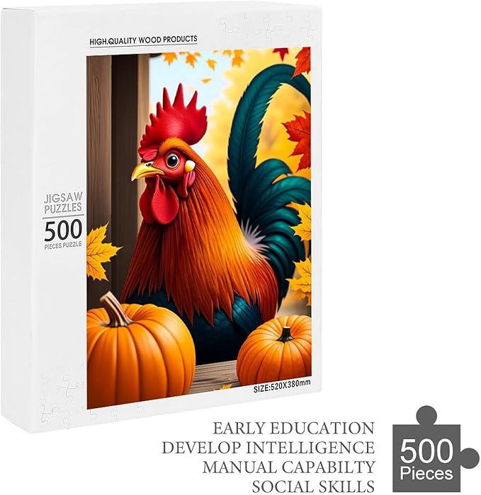 Jigsaw Puzzles for Adults 500 Piece - Thanksgiving Fall Pumpkins and Cocks Wooden Puzzle，Unique Gifts for Wall Art ，Family Puzzles，Educational Games，Challenge Puzzles Puzzle Games