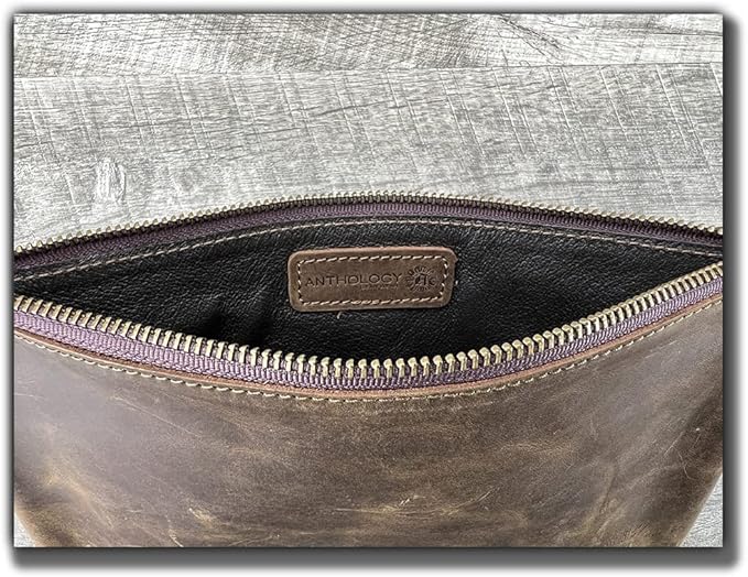 Leather Pouch with Zipper (Whiskey Brown, 7.75" x 5")