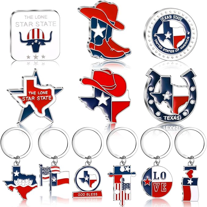 Konohan 12 Pcs Texas Keychain Magnet Set Texas Gifts Souvenirs Lone Star State Shaped Keychain Fridge Magnet Texas Collection