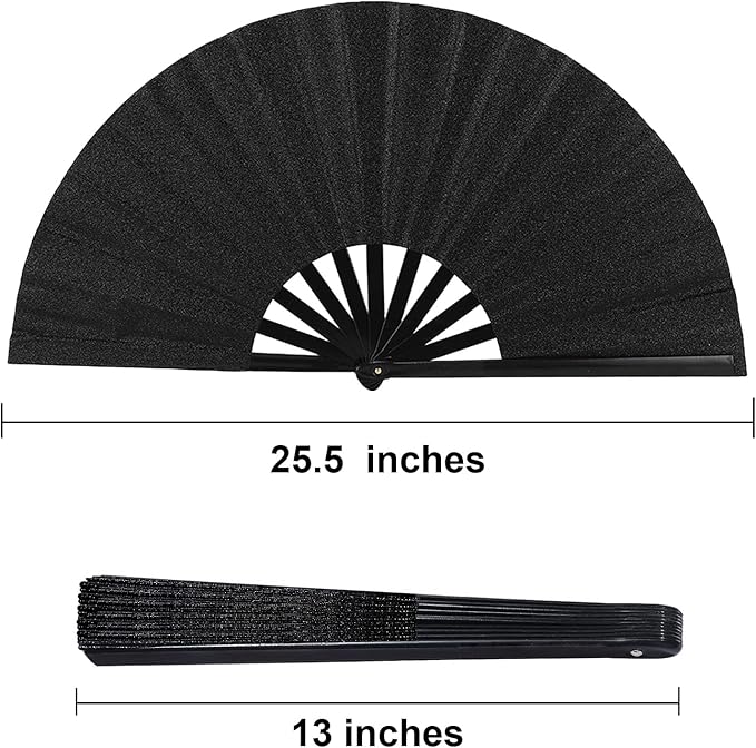 Huralona 4 Pack Large Folding Hand Clap Fan Fabric Rave Popping Glitter Fans Chinese Kung Fu Tai Chi Hand Fan Festival Dance Gift Performance Decorations (Glitter-Red)